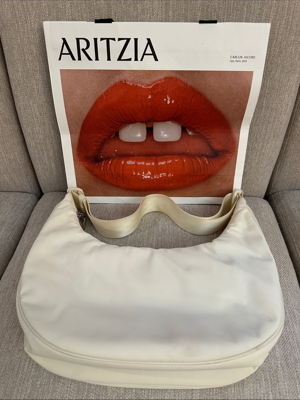Aritzia Sunday Best Phoebe Crescent Hobo Bag in Birch (Cream) ANWOT